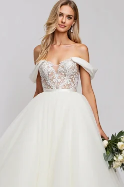 Branco Fora do Ombro De Baile/Princesa Tule Longo Vestido de Noiva com Apliques