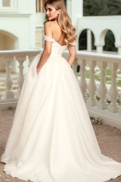 Branco Fora do Ombro Tule De Baile/Princesa Vestido de Noiva
