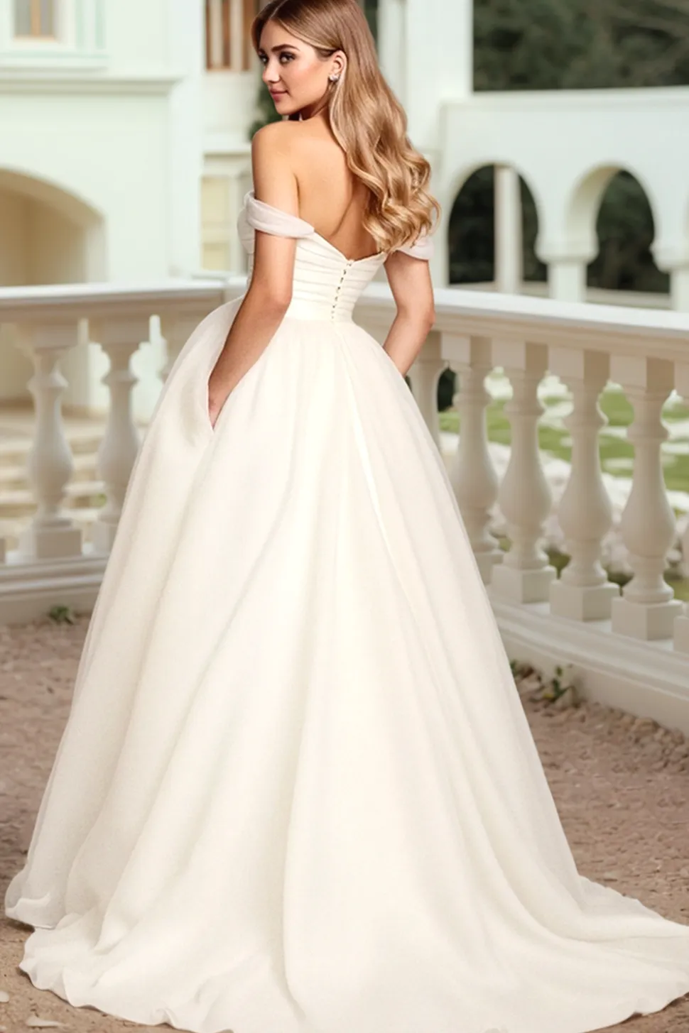 Branco Fora do Ombro Tule De Baile/Princesa Vestido de Noiva