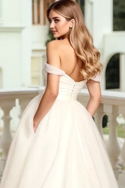Branco Fora do Ombro Tule De Baile/Princesa Vestido de Noiva
