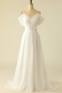 Branco fora do ombro tulle vestido de noiva