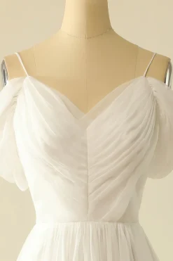 Branco fora do ombro tulle vestido de noiva
