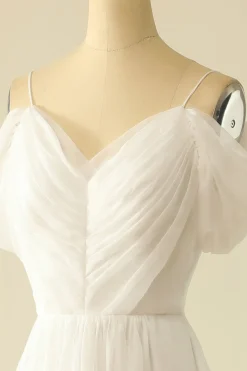 Branco fora do ombro tulle vestido de noiva
