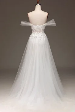 Branco Fora do Ombro Uma Linha Corset Prom Dress com Appliques