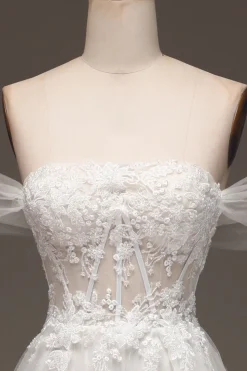 Branco Fora do Ombro Uma Linha Corset Prom Dress com Appliques