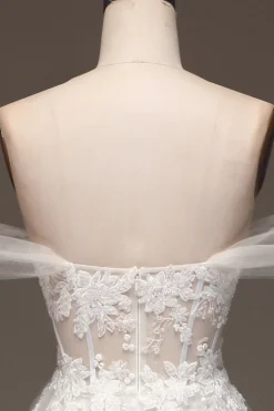 Branco Fora do Ombro Uma Linha Corset Prom Dress com Appliques