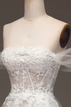 Branco Fora do Ombro Uma Linha Corset Prom Dress com Appliques