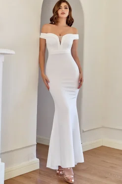 Branco fora do vestido de baile de sereia ombro