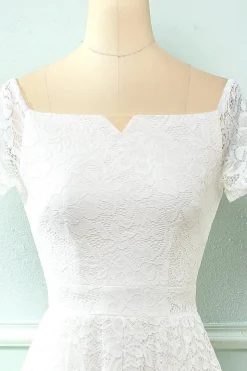 Branco fora do vestido de festa de renda de ombro