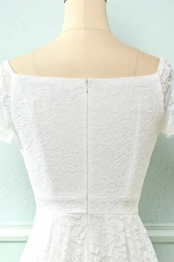 Branco fora do vestido de festa de renda de ombro