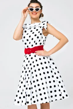 Branco Fora-ombro Vestido Com Bolinhas Pretas