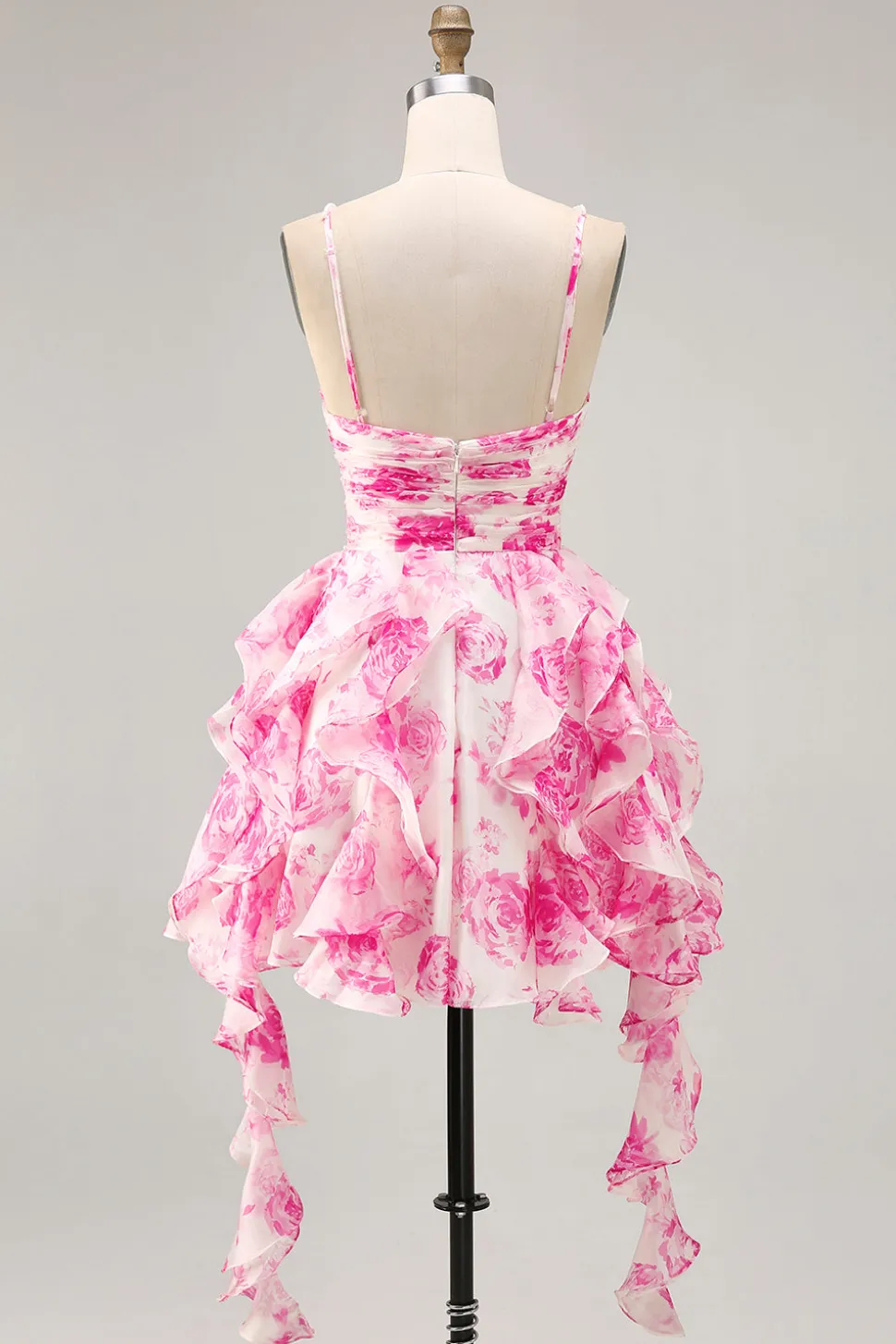 Branco Fuchsia Flor Halter Tiered Vestido Homecoming Impresso
