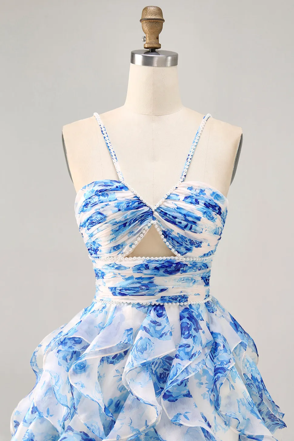 Branco Fuchsia Flor Halter Tiered Vestido Homecoming Impresso