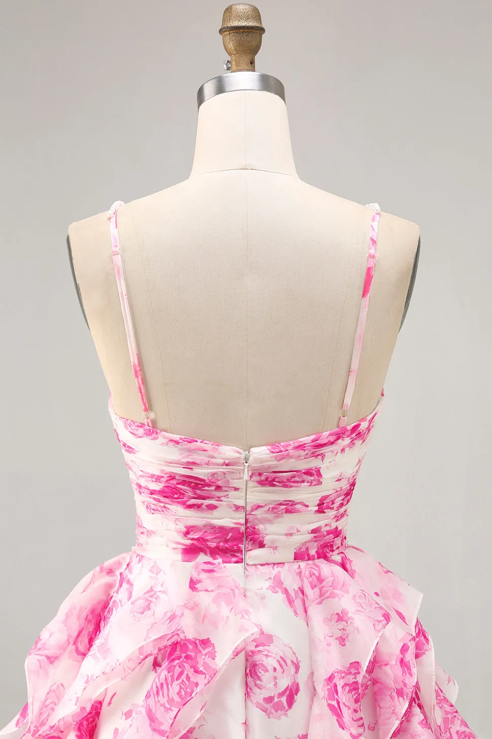 Branco Fuchsia Flor Halter Tiered Vestido Homecoming Impresso