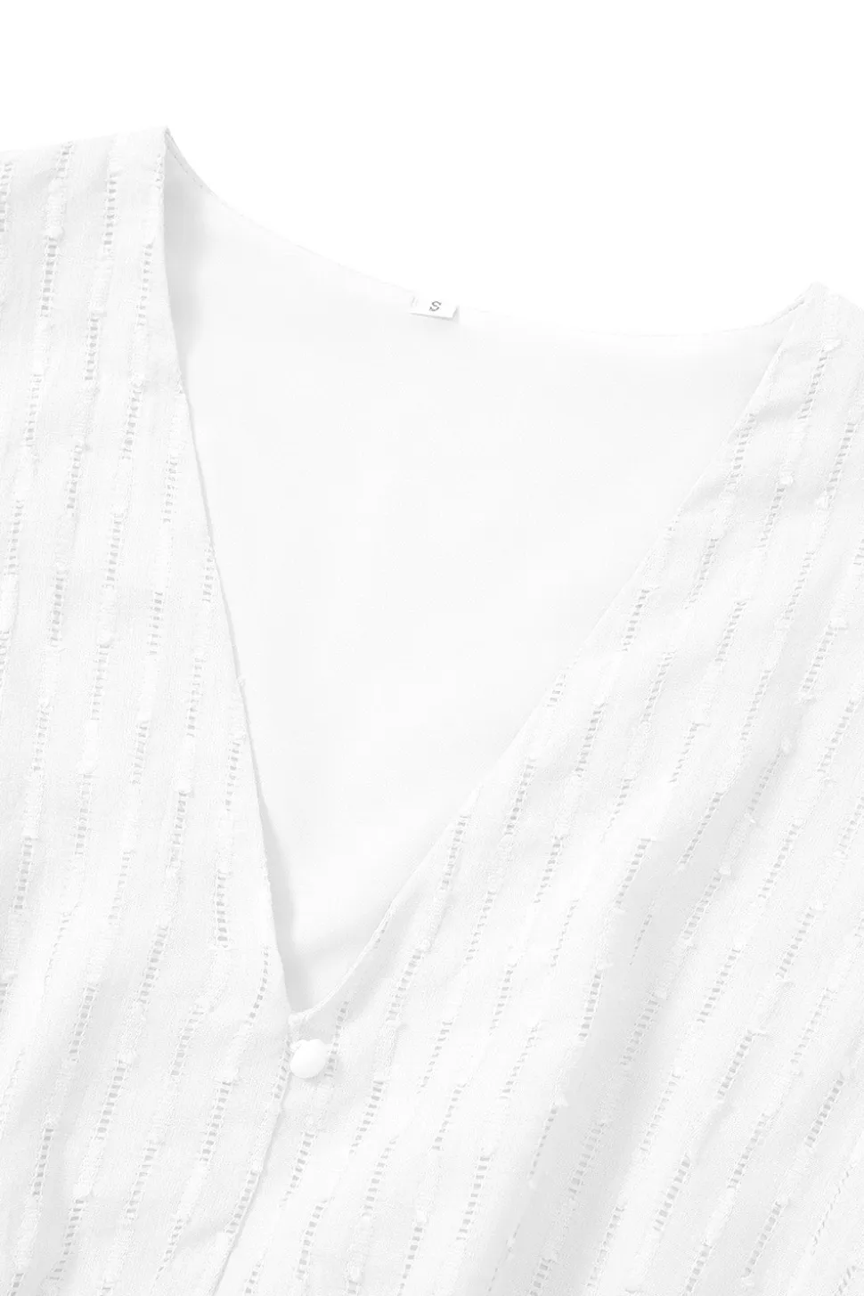 Branco Gola em V Midi Vestido de Verão