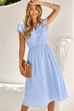 Branco Gola em V Midi Vestido de Verão