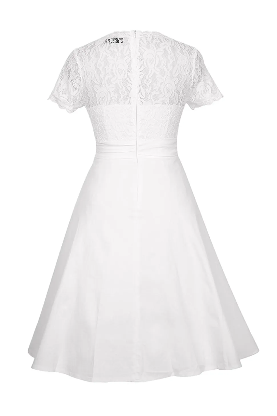 Branco Gola em V 1950s Vestido Com Renda