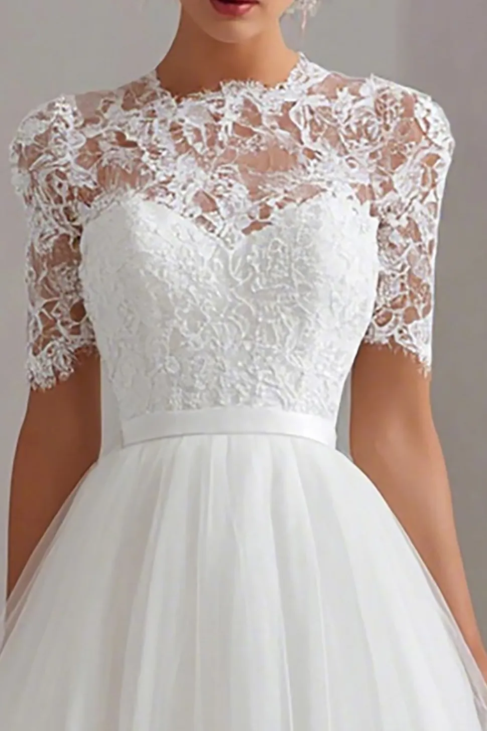 Branco High Neck Uma Linha Renda Courthouse Vestido de Noiva