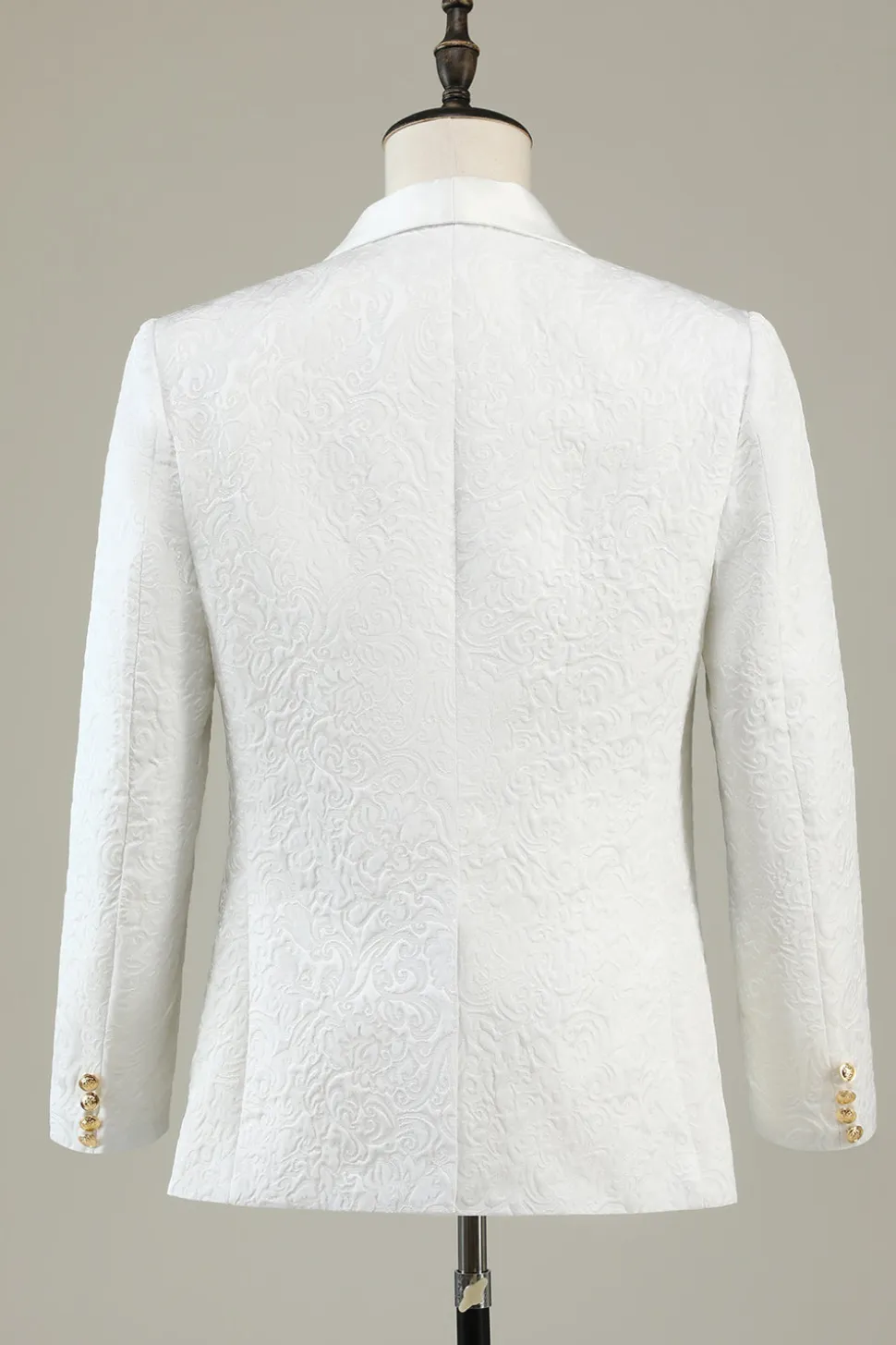 Branco Jacquard Lapela Shawl 3 Peças Fato Formal