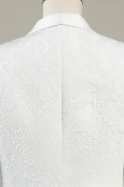 Branco Jacquard Lapela Shawl 3 Peças Fato Formal