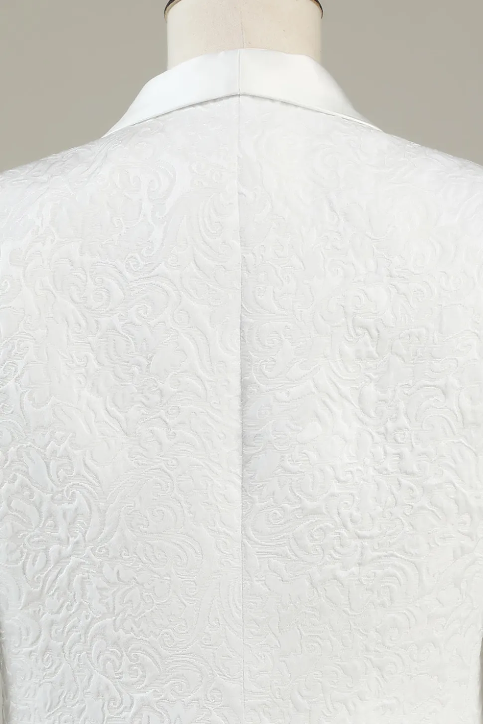 Branco Jacquard Lapela Shawl 3 Peças Fato Formal