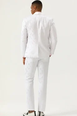 Branco Jacquard Lapela Shawl Fato de Homem