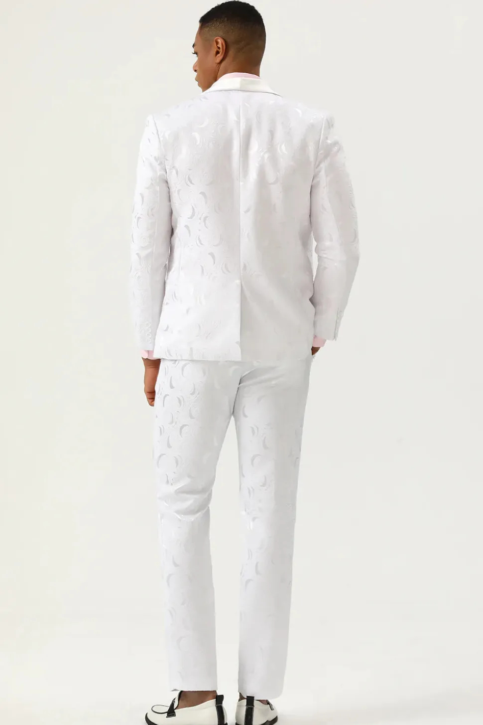 Branco Jacquard Lapela Shawl Fato de Homem