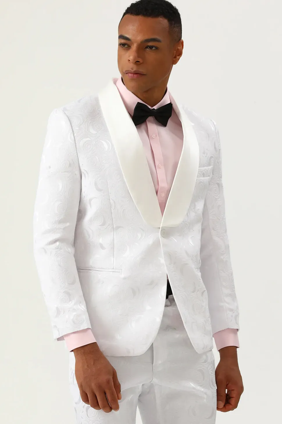 Branco Jacquard Lapela Shawl Fato de Homem