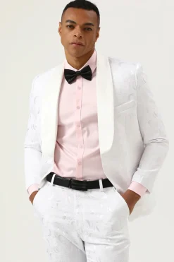 Branco Jacquard Lapela Shawl Fato de Homem
