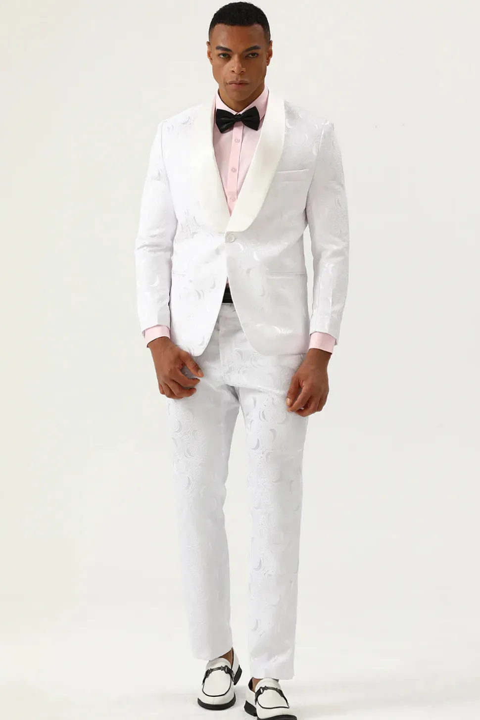 Branco Jacquard Lapela Shawl Fato de Homem