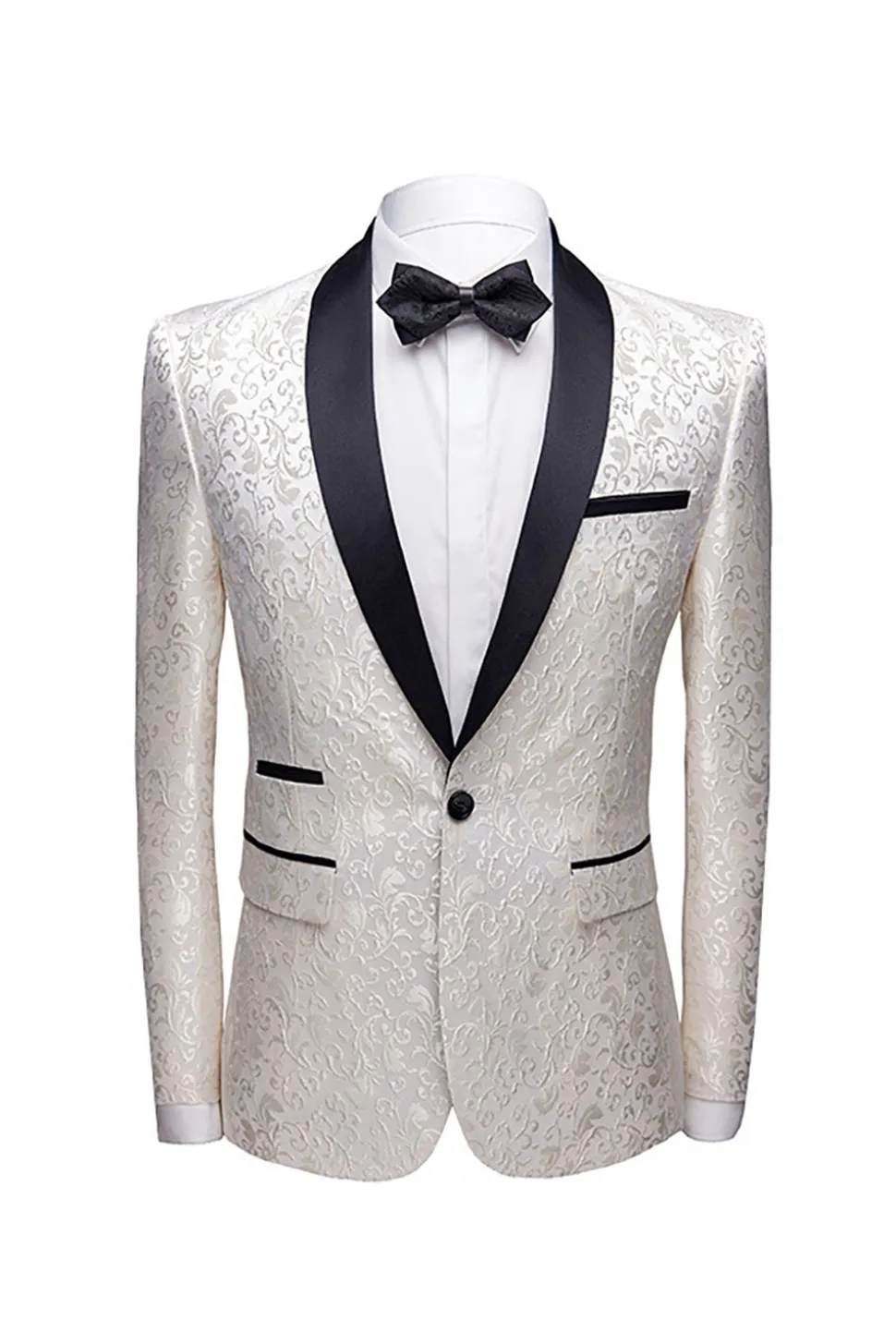 Branco Jacquard Terno Masculino 2 Peças