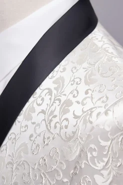 Branco Jacquard Terno Masculino 2 Peças