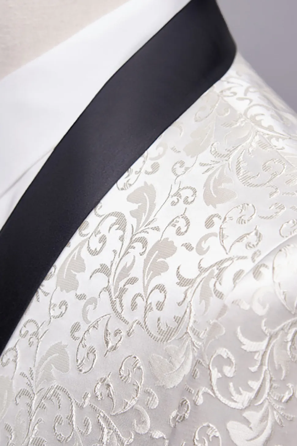 Branco Jacquard Terno Masculino 2 Peças
