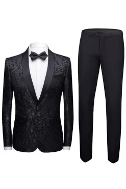 Branco Jacquard Terno Masculino 2 Peças