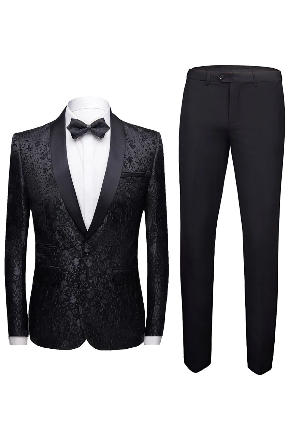 Branco Jacquard Terno Masculino 2 Peças