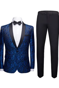 Branco Jacquard Terno Masculino 2 Peças