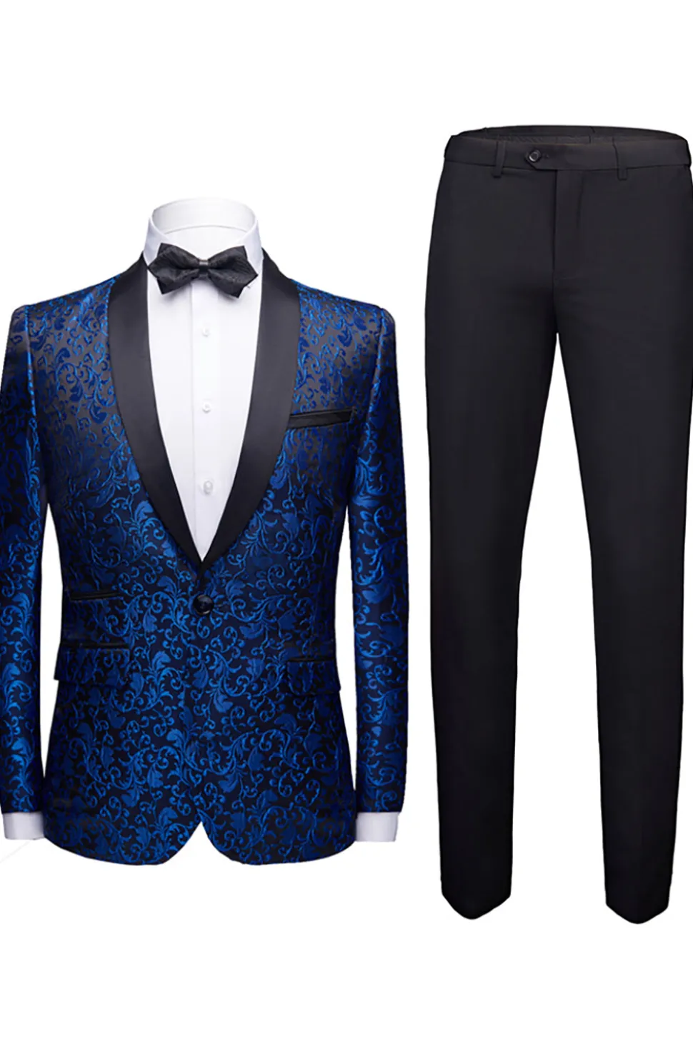 Branco Jacquard Terno Masculino 2 Peças