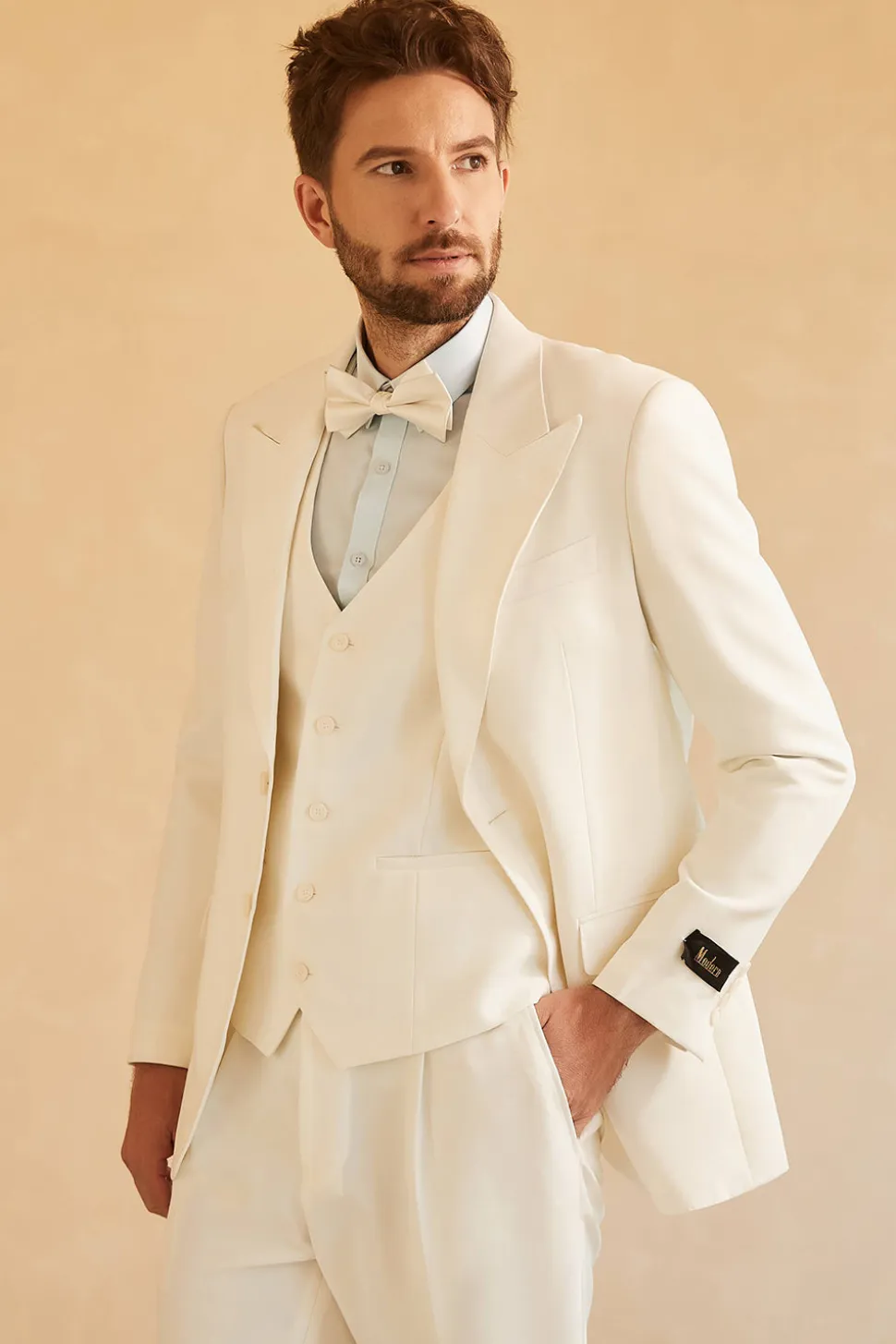 Branco Lapela de Pico Fatos de Casamento