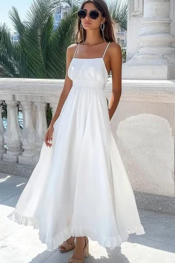 Branco Linha-A Alças Finas Longos Vestidos de Noiva