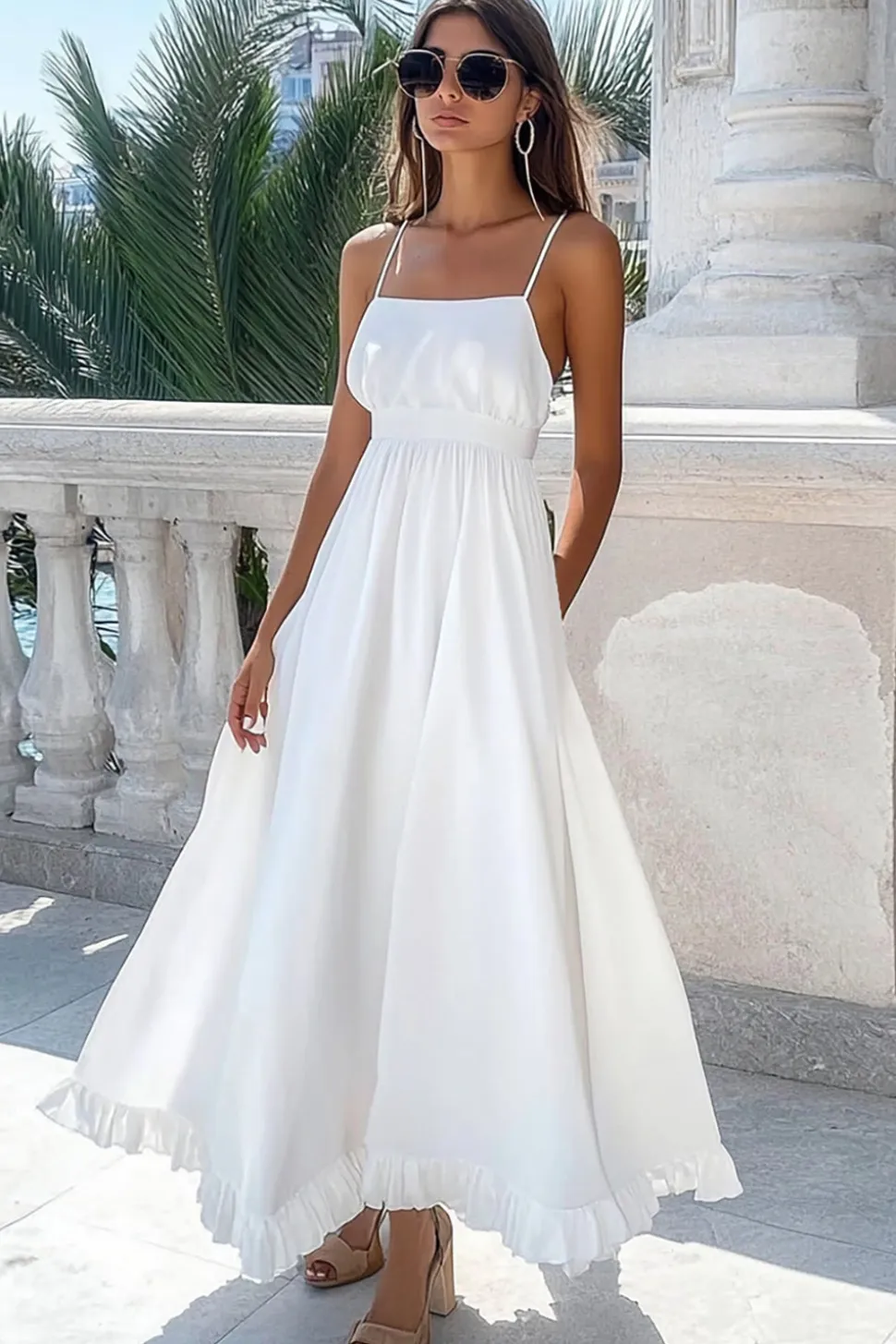 Branco Linha-A Alças Finas Longos Vestidos de Noiva
