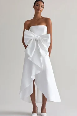Branco Linha-A Arco Sem Alças Assimétrico Vestidinho Branco