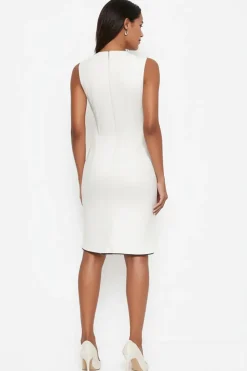 Branco Linha-A Cetim Sem Mangas Midi Vestidos Cerimónia