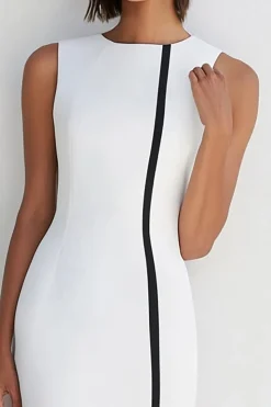 Branco Linha-A Cetim Sem Mangas Midi Vestidos Cerimónia
