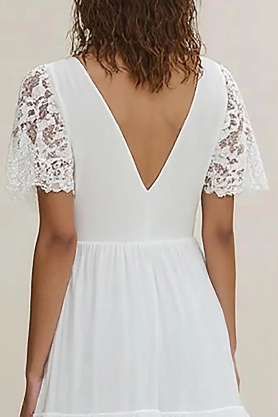 Branco Linha-A Decote em V Longo Vestidos de Noiva com Mangas Curtas