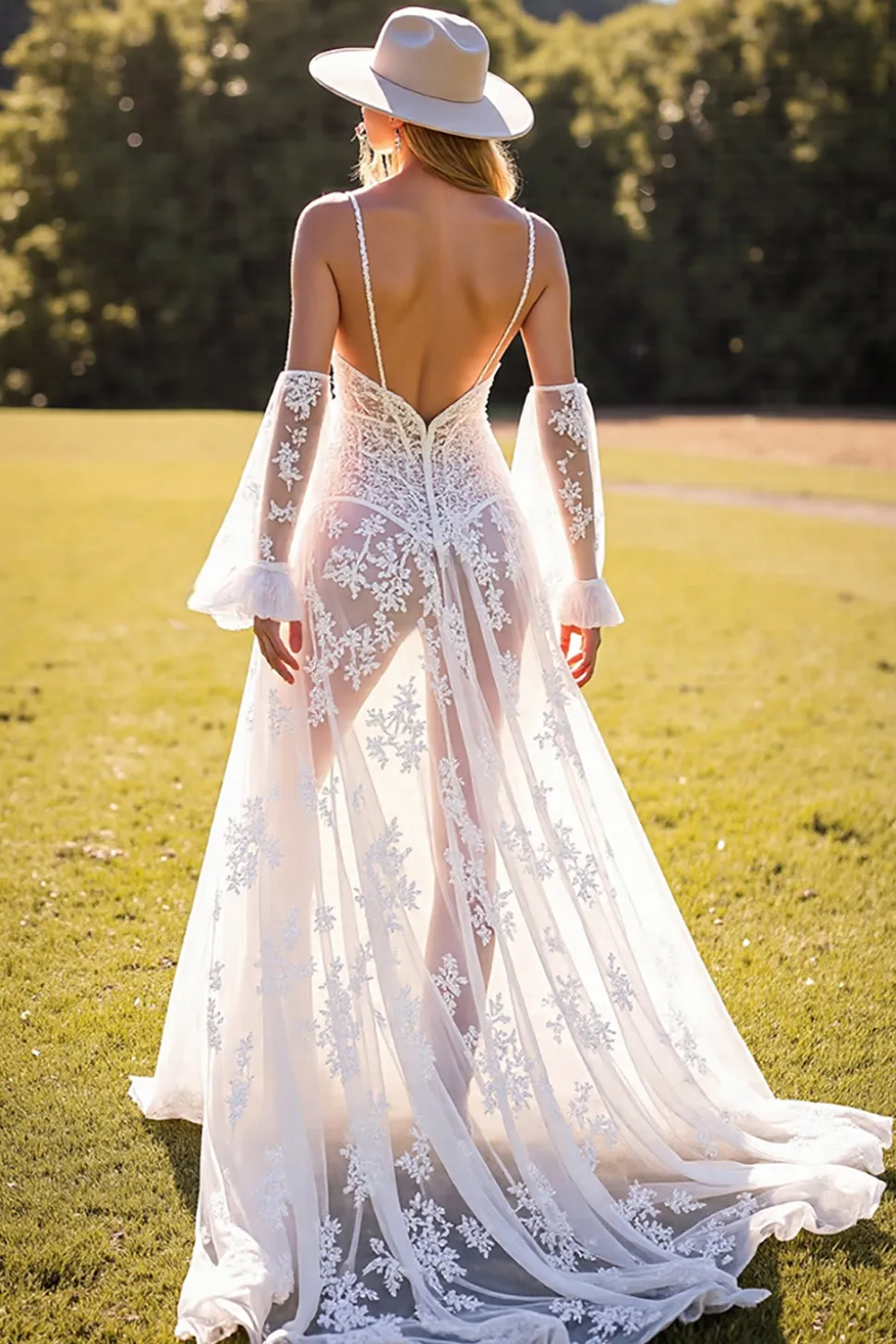 Branco Linha-A Espartilho Renda Sweep/Brush Trem Vestido de Noiva Boho