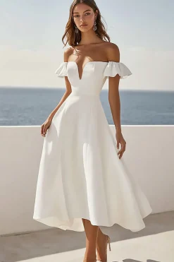 Branco Linha-A Fora do Ombro Longos Vestidos de Noiva