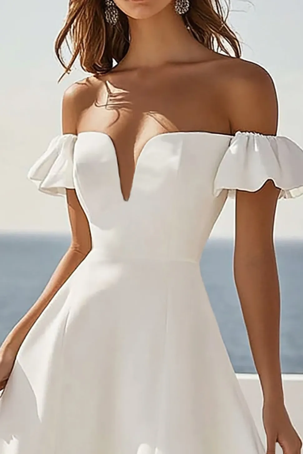 Branco Linha-A Fora do Ombro Longos Vestidos de Noiva