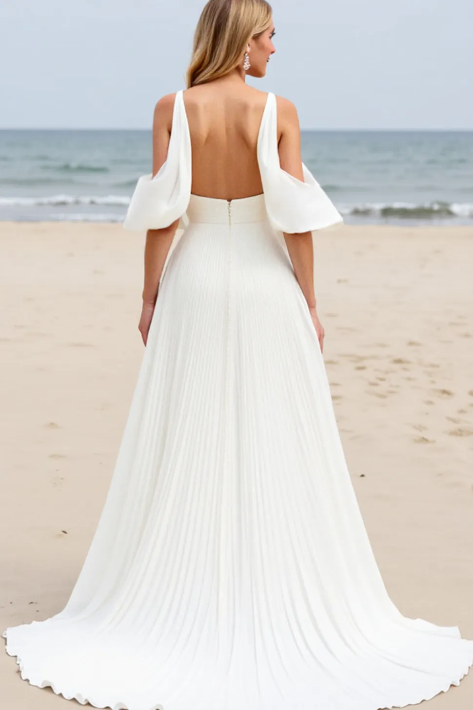 Branco Linha-A Ombro Frio Longos Vestidos de Noiva com Fenda