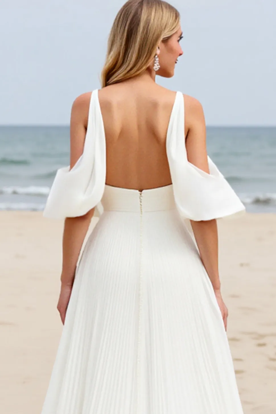 Branco Linha-A Ombro Frio Longos Vestidos de Noiva com Fenda