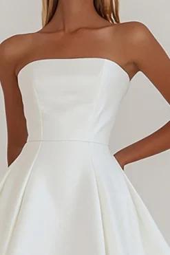 Branco Linha-A Pescoço Quadrado Curto Vestidinho Branco